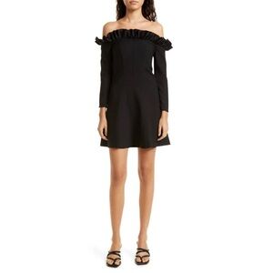 NEW Cinq A Sept Tamra Off Shoulder Long Sleeve Mini Dress in Black Size 6
